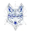 A sketch-style tattoo of an architect's blueprint with a wolf incorporated into the design tattoo design idea