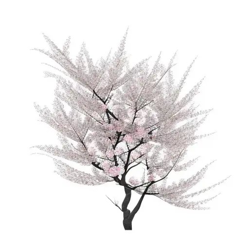 cherry blossom branch with a Buddha silhouette  tattoo design idea