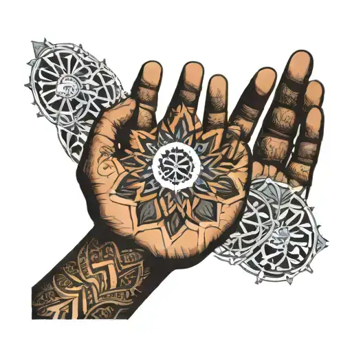 male hand mandela style with currents album by tame impala' pattern in back tattoo design idea