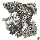 face of Marcus Aurelius that is half skull  tattoo design idea