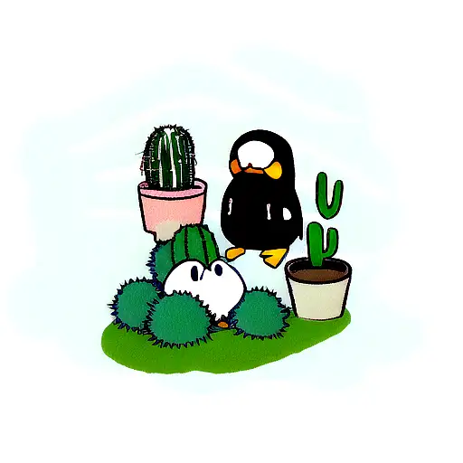 PINGUINOS Y CACTUS AMOR tattoo design idea
