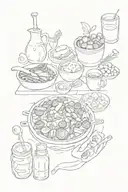 quarter sleeve of meny miniature patchwork culinary and food realated items none repeated  tattoo design idea