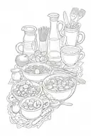 quarter sleeve of meny miniature patchwork culinary and food realated items none repeated  tattoo design idea