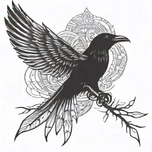 Wings of freedom combined with crow feather tattoo design idea
