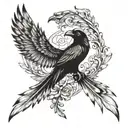Wings of freedom combined with crow feather tattoo design idea