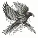 Wings of freedom combined with crow feather tattoo design idea