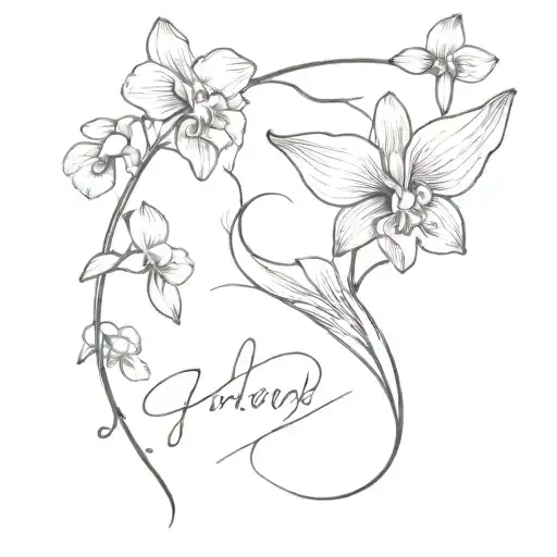 half angel wing, orchids and the saying parts of me remind me of you tattoo design idea