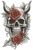 black and white shadow demon skull horns roses fangs dark  tattoo design idea