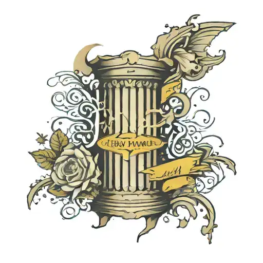 crumbling Roman pillar with the phrase "Sic par vis magna" carved into it   tattoo design idea