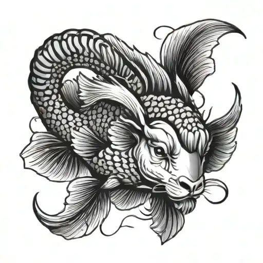 ram with two carp tattoo design idea