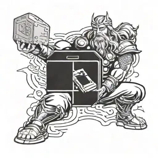 thor god of thunders, playing video games tattoo design idea