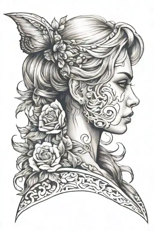side profile of a females face tattoo design idea