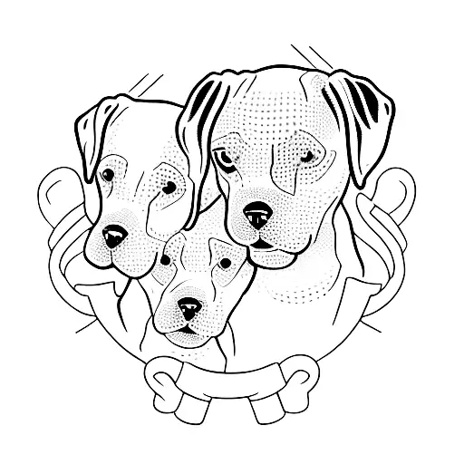 A dotwork tattoo of two intertwined Labrador retrievers, representing the strong bond between the husband and wife and their shared love for their pets tattoo design idea
