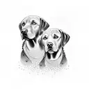 A dotwork tattoo of two intertwined Labrador retrievers, representing the strong bond between the husband and wife and their shared love for their pets tattoo design idea