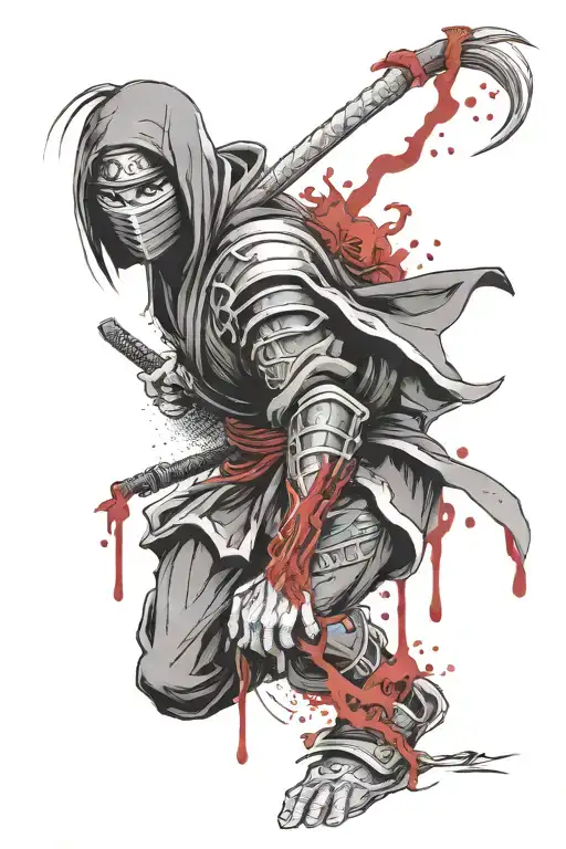 dark sakura  ninja  with blood drippin tattoo design idea