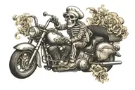 skeleton wear chef hat smoking cigar riding cruiser motorcycle  tattoo design idea