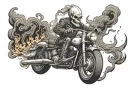 skeleton ghost rider wear chef hat smoking cigar riding cruiser motorcycle on fire  tattoo design idea