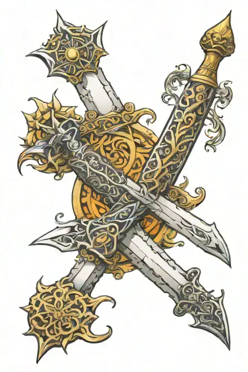 Persian sun sword with room for names engraved tattoo design idea