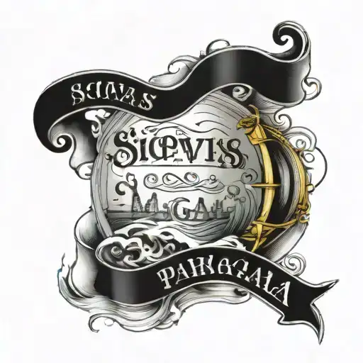 sic parvis magna writing in waves crashing in the background tattoo design idea