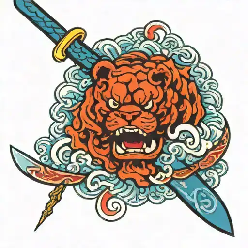 blue chow chow katana tattoo design idea