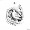doves with clouds and fire with the cross implemented and the collesum from italy  tattoo design idea