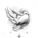 doves with clouds  with the cross implemented and the collesum from italy  tattoo design idea