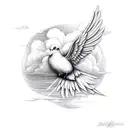 doves with clouds  with the cross implemented and the collesum from italy  tattoo design idea