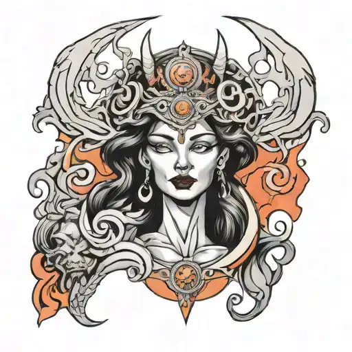 hecate goddess painted tattoo design idea