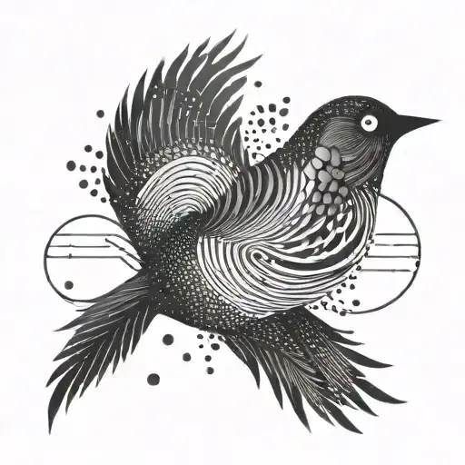 An abstract representation of sound waves in the shape of a songbird tattoo design idea