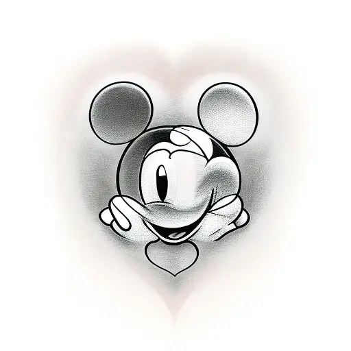 mickey mouse holding a heart in his hands tattoo design idea