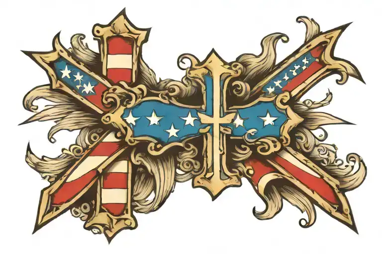 cross and an American flag tattoo design idea