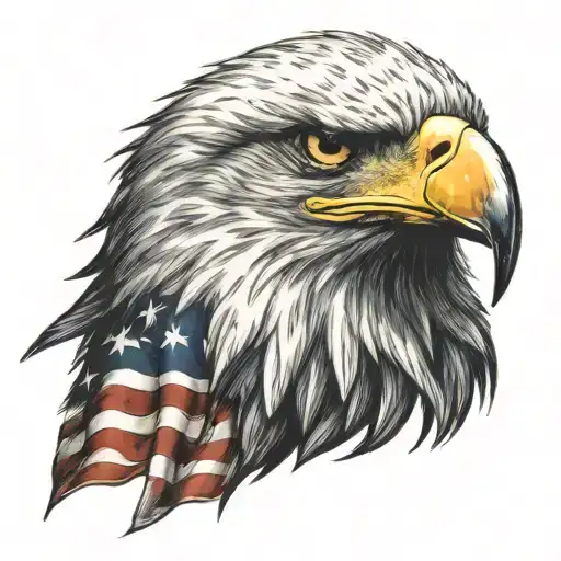 eagle head with American flag waving with a small cross   tattoo design idea