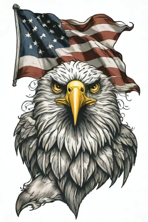 American Flag background, eagle head in front and center tattoo design idea