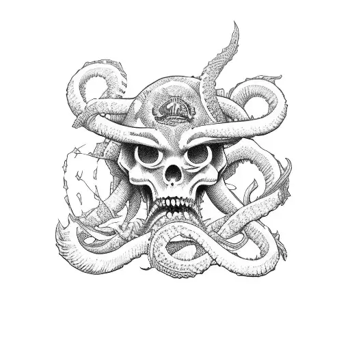 hula sailor jerry girl riding kraken attacking captain morgan tattoo design idea