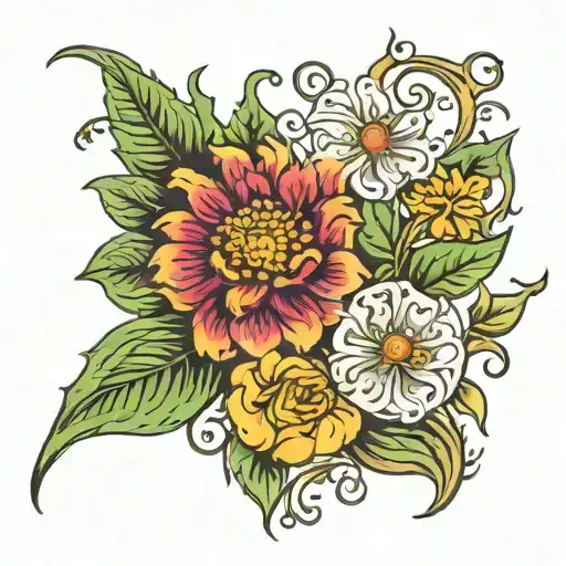 times new romans birthday, dalfodill and aster flower vine, times new romans birthday   tattoo design idea