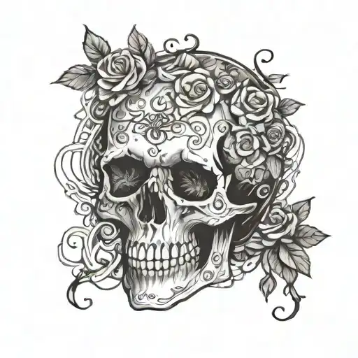 Incorporate lyrics from Zach Bryan's songs into a skull design tattoo design idea