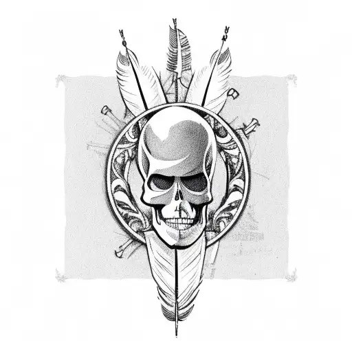 tall ship, peacock feather, skull and crossbones  tattoo design idea