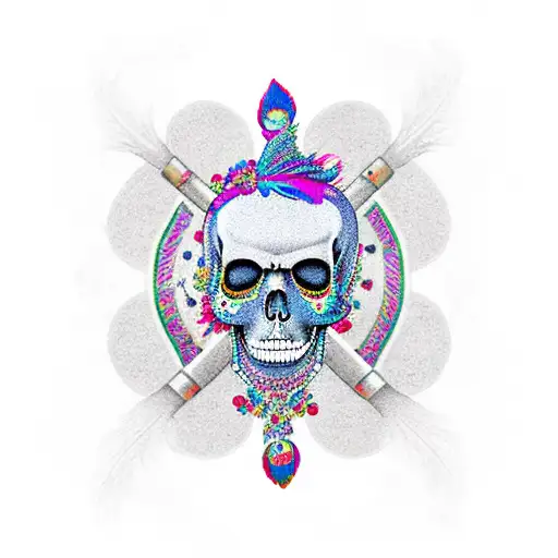 tall ship, peacock feather, skull and crossbones  tattoo design idea