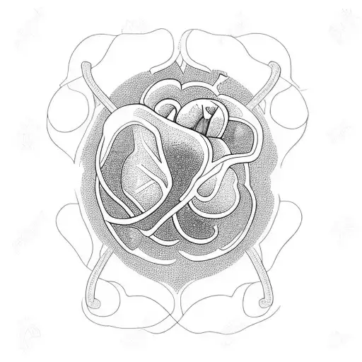 atomically correct heart with beautiful flower coming out of it tattoo design idea
