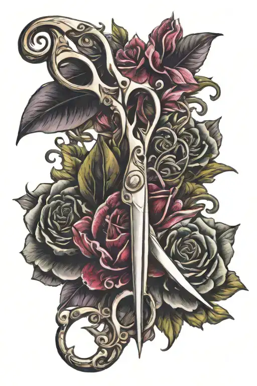 hairdresser scissors with a floral tattoo design idea