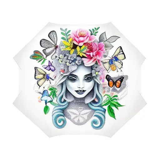 a full arm sleeve garden themed with a lot of butterflies and fairies the ending of the arm closer add snakes  tattoo design idea