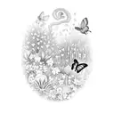 a full arm sleeve garden themed with a lot of butterflies and fairies the ending of the arm closer add snakes  tattoo design idea