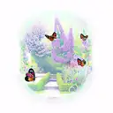 a full arm sleeve garden themed with a lot of butterflies and fairies the ending of the arm closer add snakes  tattoo design idea
