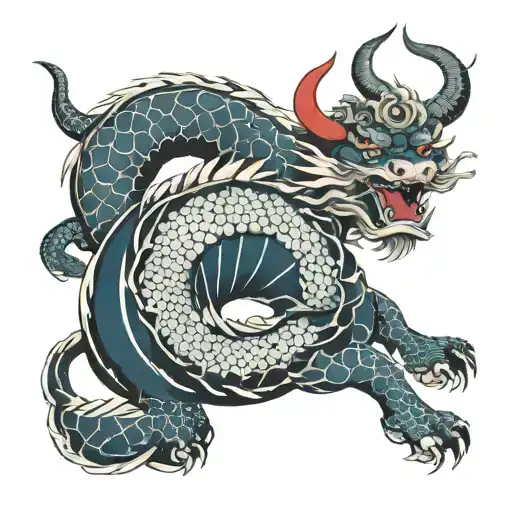 arm sleeve irezumi with ox and dragon  tattoo design idea