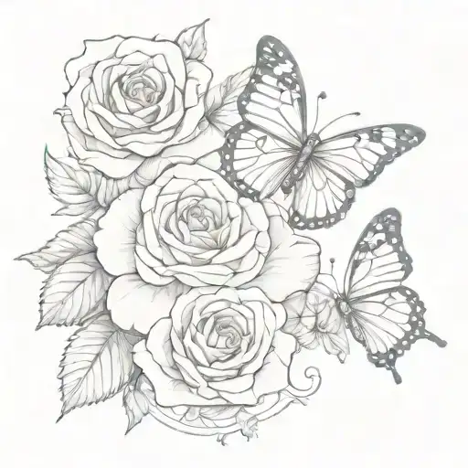 Semicolon and butterfly and rose tattoo design idea