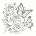 Semicolon and butterfly and rose tattoo design idea