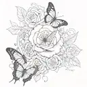 Semicolon and butterfly and rose tattoo design idea