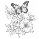 Semicolon and butterfly and rose tattoo design idea