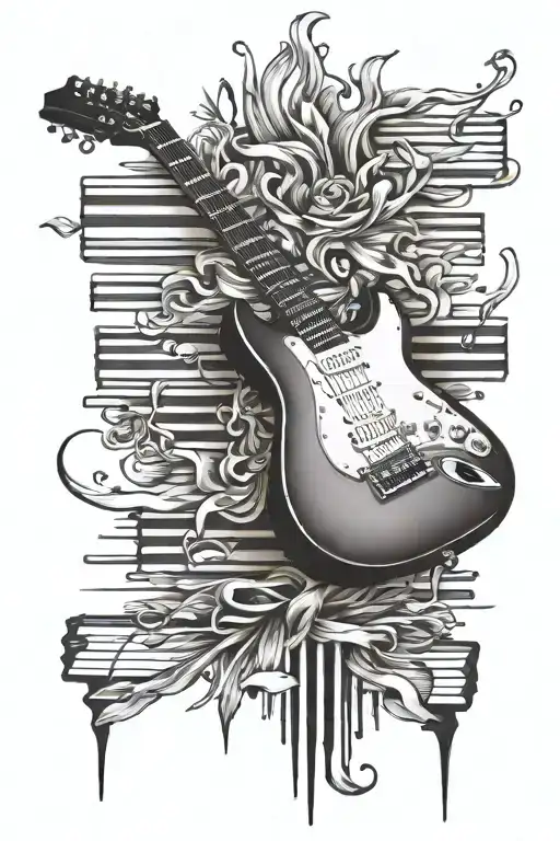 guitar merge piano keys tattoo design idea