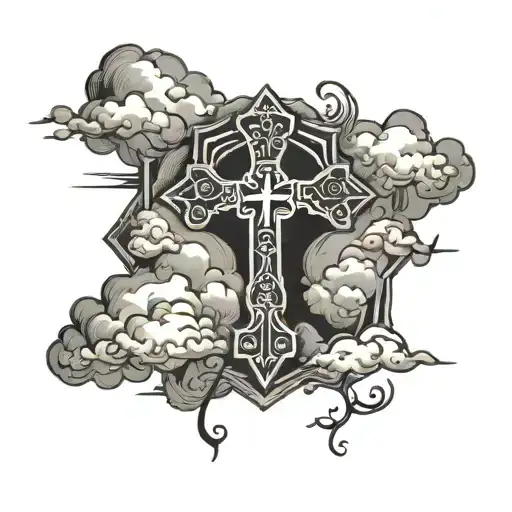 a cross with clouds that says rip aunt   tattoo design idea